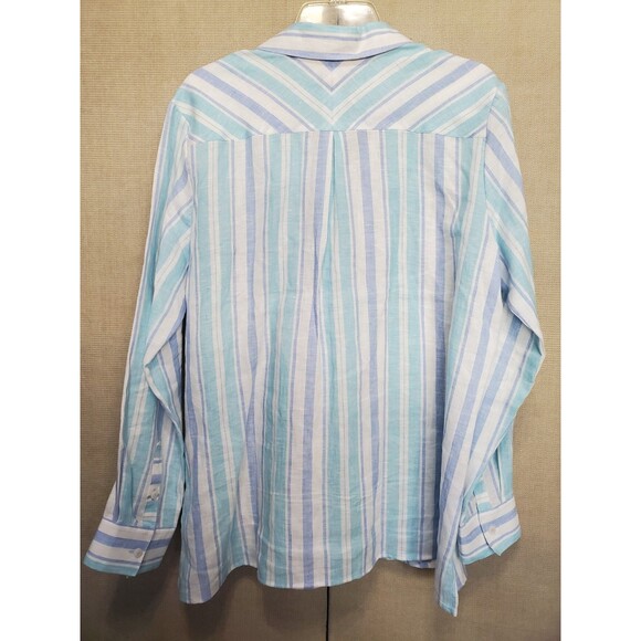 Foxcroft Easy Care Relaxed Linen Blue Striped Long Sleeve Button-Up Tunic Sz 16 - Picture 4 of 5